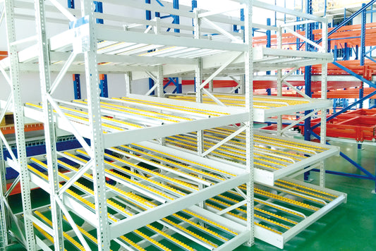 Gravity-Driven Flow Racks - Easy Assembly, Compatible with Standard Warehouse Carts