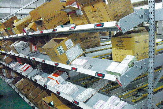 Heavy-Duty Gravity Flow Racks - Auto-Glide Pallets, Ideal for Logistics & Distribution